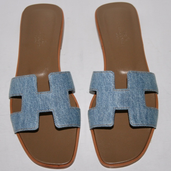 Hermes Shoes - Hermes Denim Oran Sandals Slides